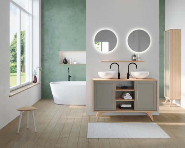 du vrai bois pour cette collection de meuble de salle de bain Jeanne 125 cm simple ou double vasques