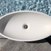 Vue aerienne - Vasque salle de bain à poser ovale Noyer blanche en marbre et résine - image 1