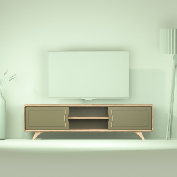 grand meuble TV kaki design en chene Bernadette 180 cm