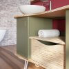 Grand meuble de salle de bain Eugenie 170 cm couleur bois et kaki double vasque à poser blanche (3)